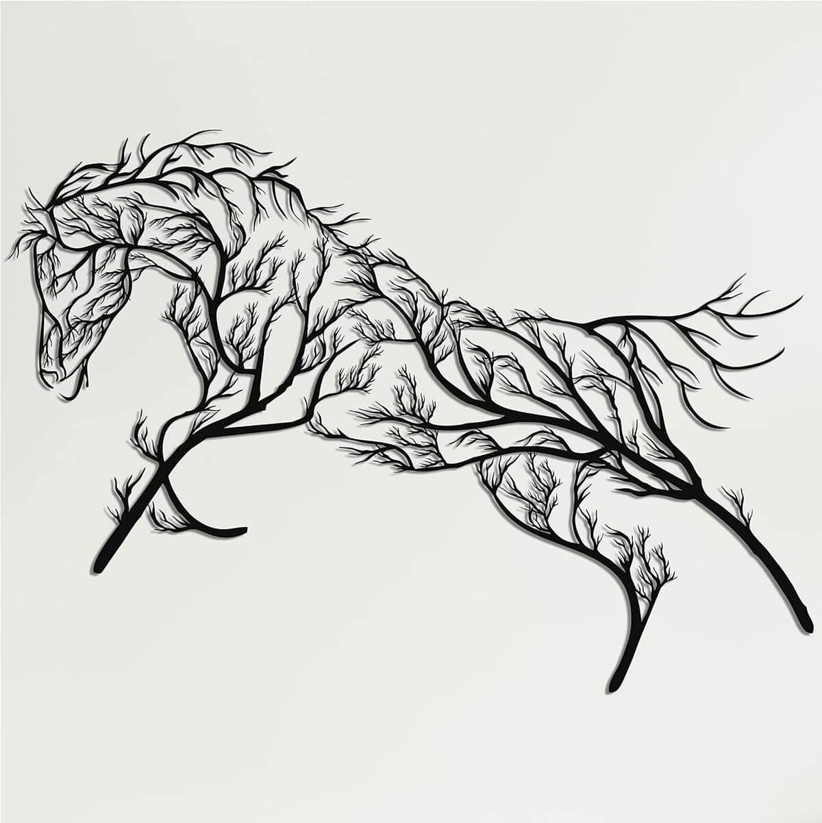Avis décoration murale métal géométrique cheval et arbre