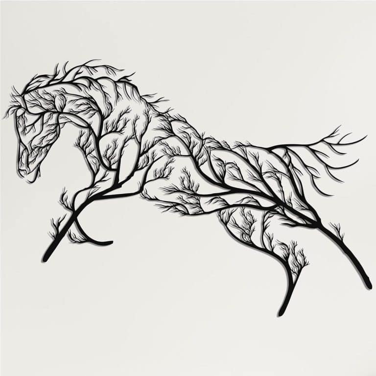 Avis : décoration murale cheval et arbre en métal (75 x 40 cm)