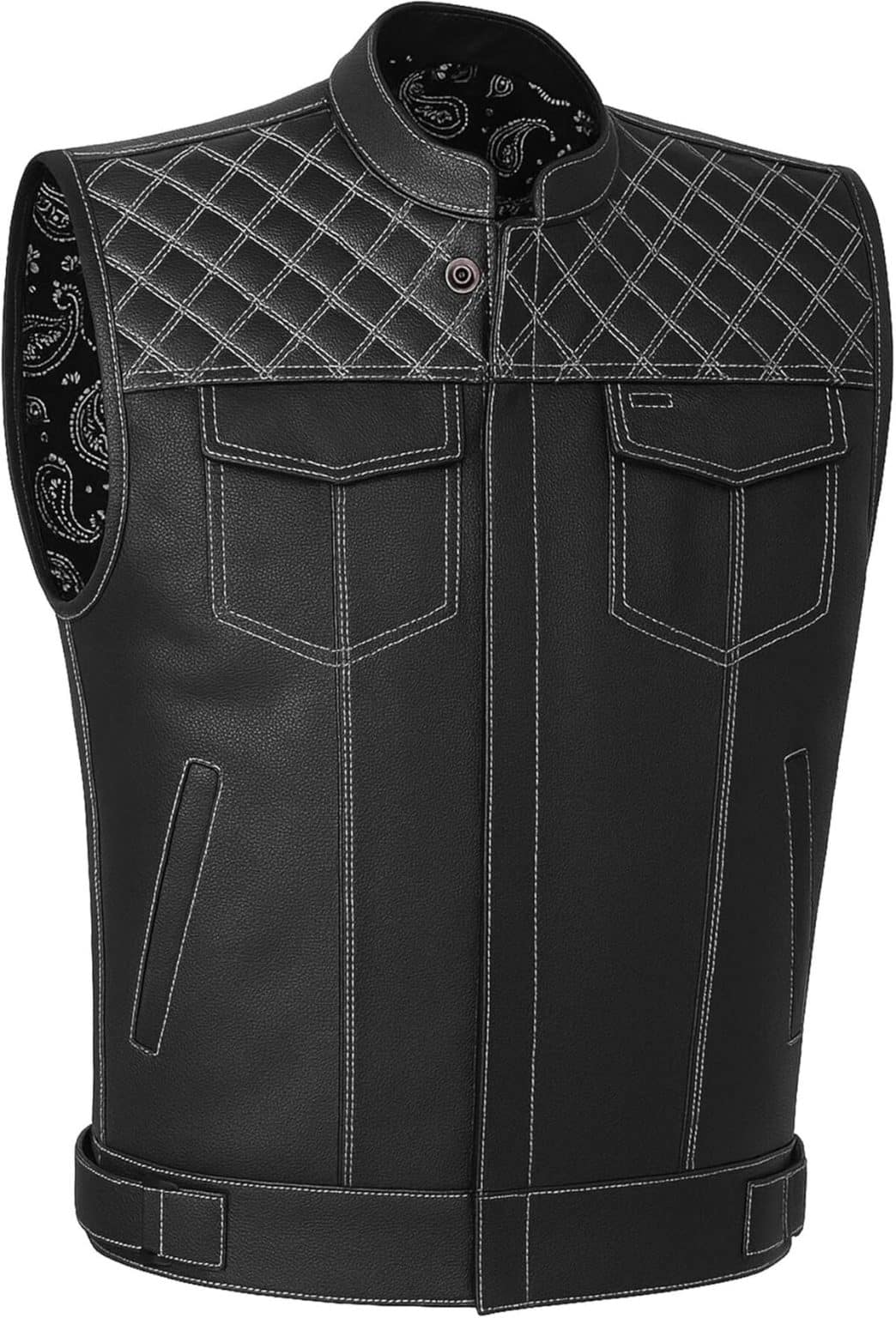 Gilet Biker Uomo In Tela Nera Dealer Leather - Girovita Regolabile Con Cinturini Elastici Nascosti