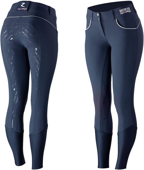 HORZE Pantalon d'équitation Fond intégral à Grip Silicone Nordic, Hauteur de Taille Moyenne, Tailles EU34 à EU44, Bleu Marine, Bleu, 42