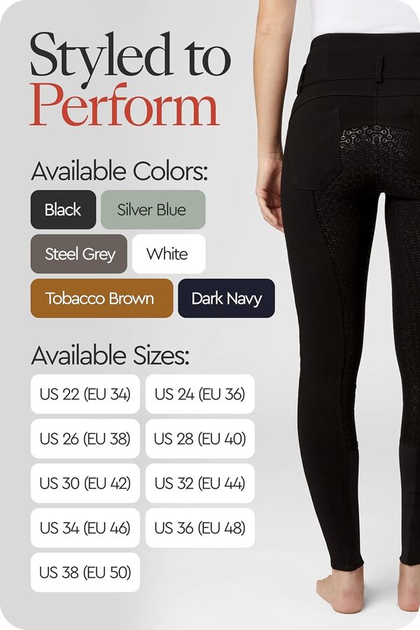 HORZE Femme Pantalon d'équitation Taille Haute Tara, Fond intégral Grip Silicone, Noir, 38