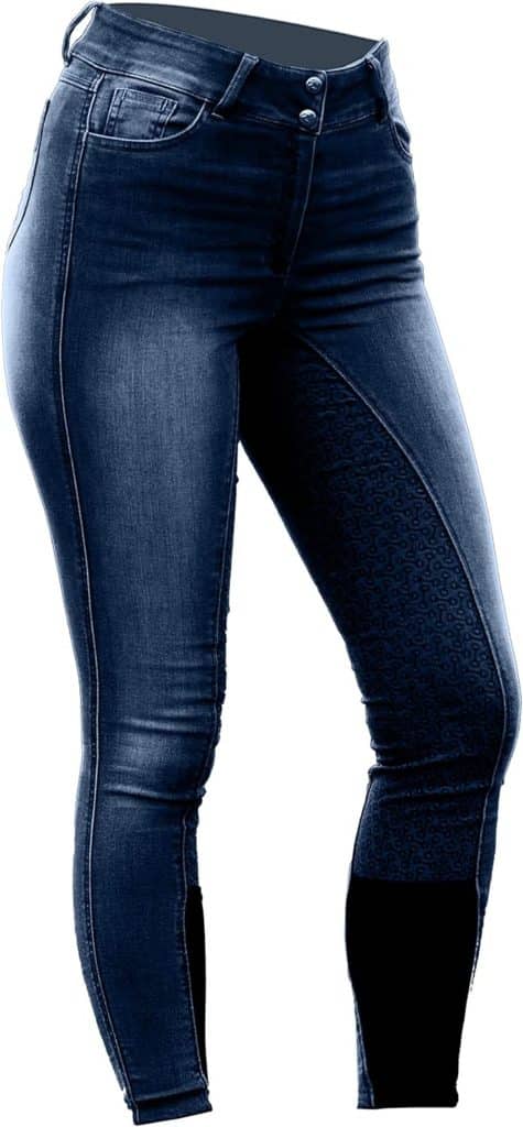 Test du pantalon d'équitation Horze Kaia en jean silicone