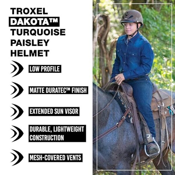 Découvrez notre analyse complète du casque Troxel Dakota Performance, modèle turquoise paisley. Idéal pour les cavaliers à la recherche de style et sécurité.